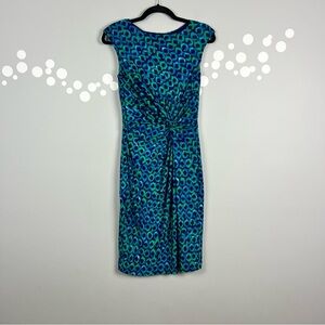 Lauren Ralph Lauren Twist-Knot Jersey Dress Size 2 Cap Sleeve Blue Green